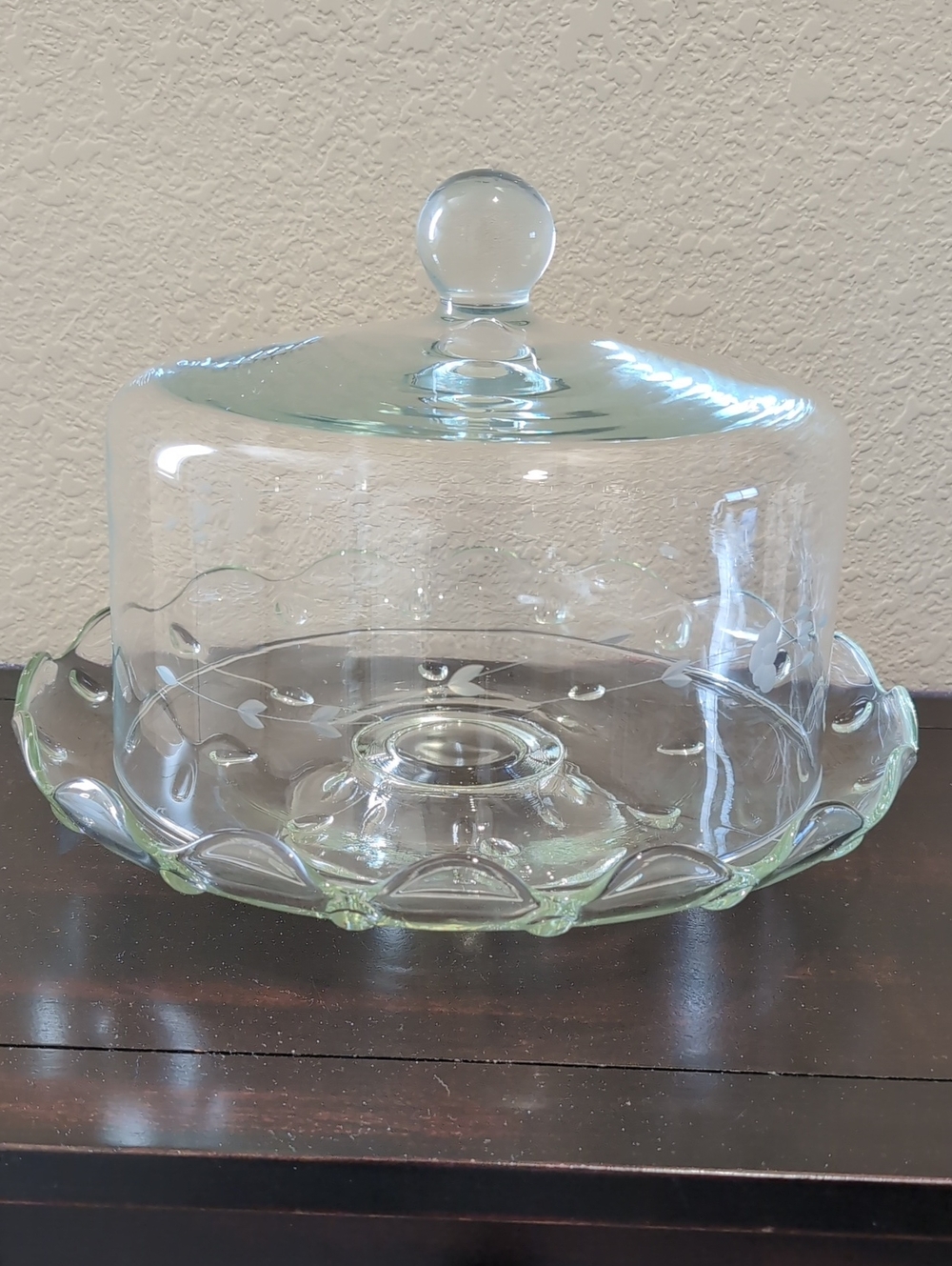 Princess House Heritage Etched Crystal Cake Dome Cloche with Pedestal Cake Stand